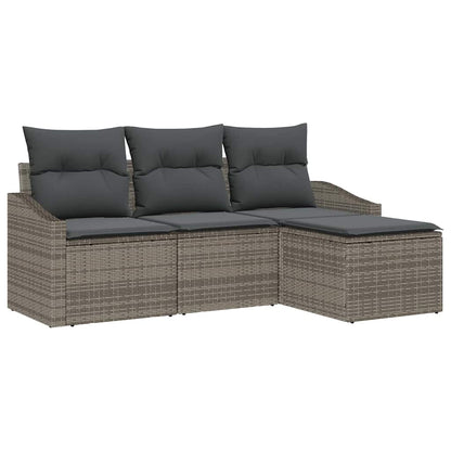 Sofa Set mit Kissen mit Speicher 4 pcs Grau Poly-Rattan