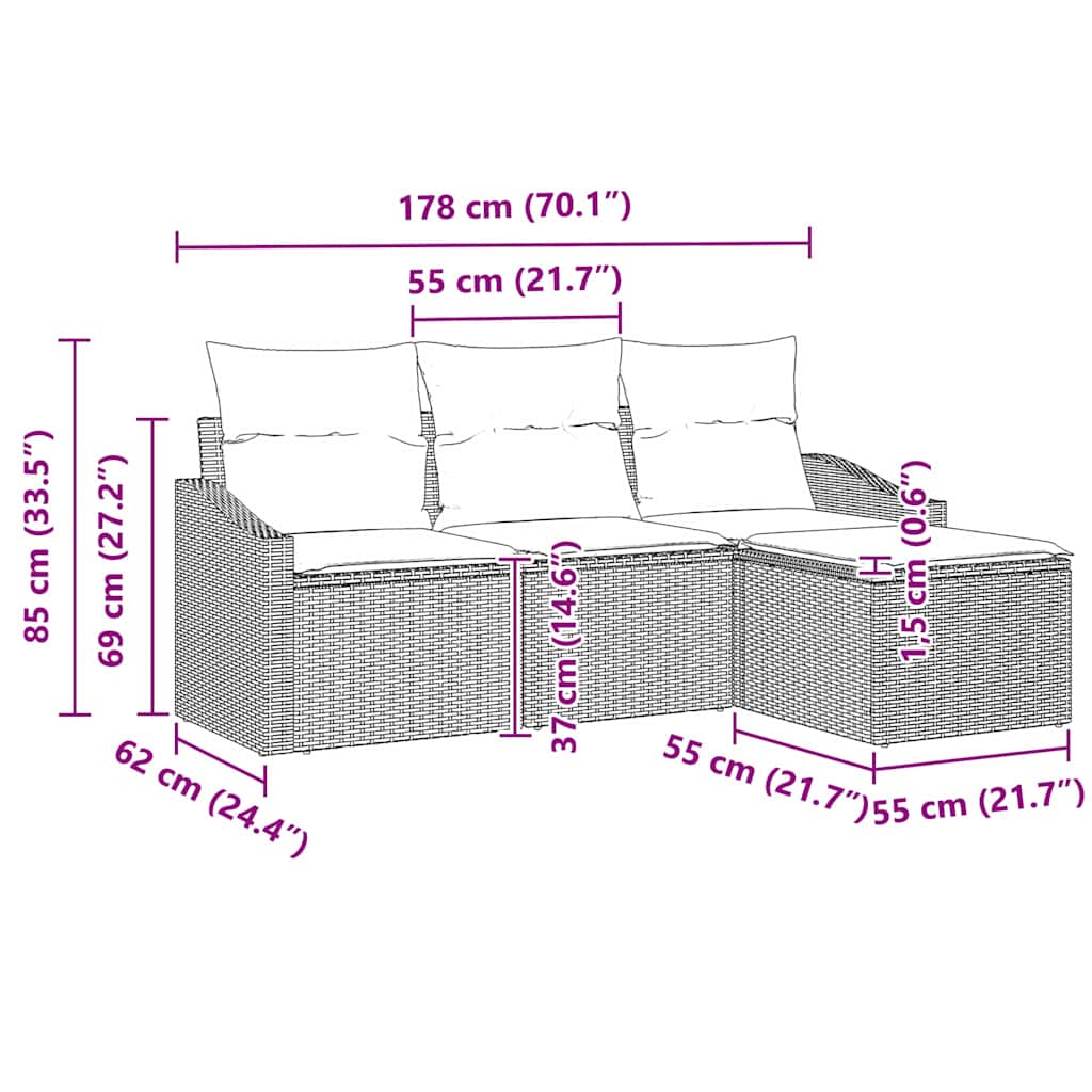 Sofa Set mit Kissen mit Speicher 4 pcs Grau Poly-Rattan