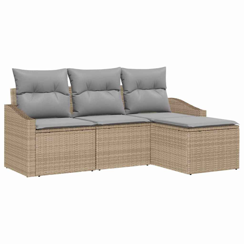 Sofa Set mit Kissen 4 pcs Beige und Hellgrau Poly-Rattan