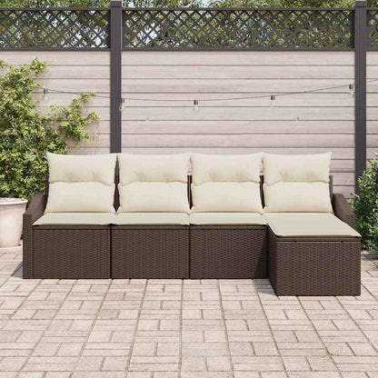 Sofa Set mit Kissen 5 pcs Braun und Creme Poly-Rattan