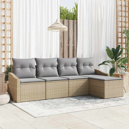 Sofa Set mit Kissen 5 pcs Beige und Hellgrau Poly-Rattan