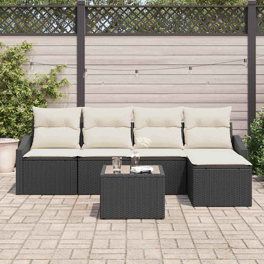 Sofa Set mit Kissen 5 pcs Braun und Creme Poly-Rattan