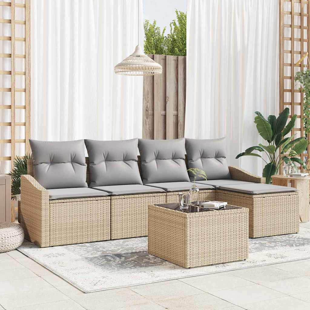 Sofa Set mit Kissen 6 pcs Beige und Hellgrau Poly-Rattan