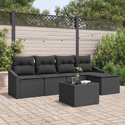 Sofa Set mit Kissen mit Speicher 6 pcs Schwarz Poly-Rattan