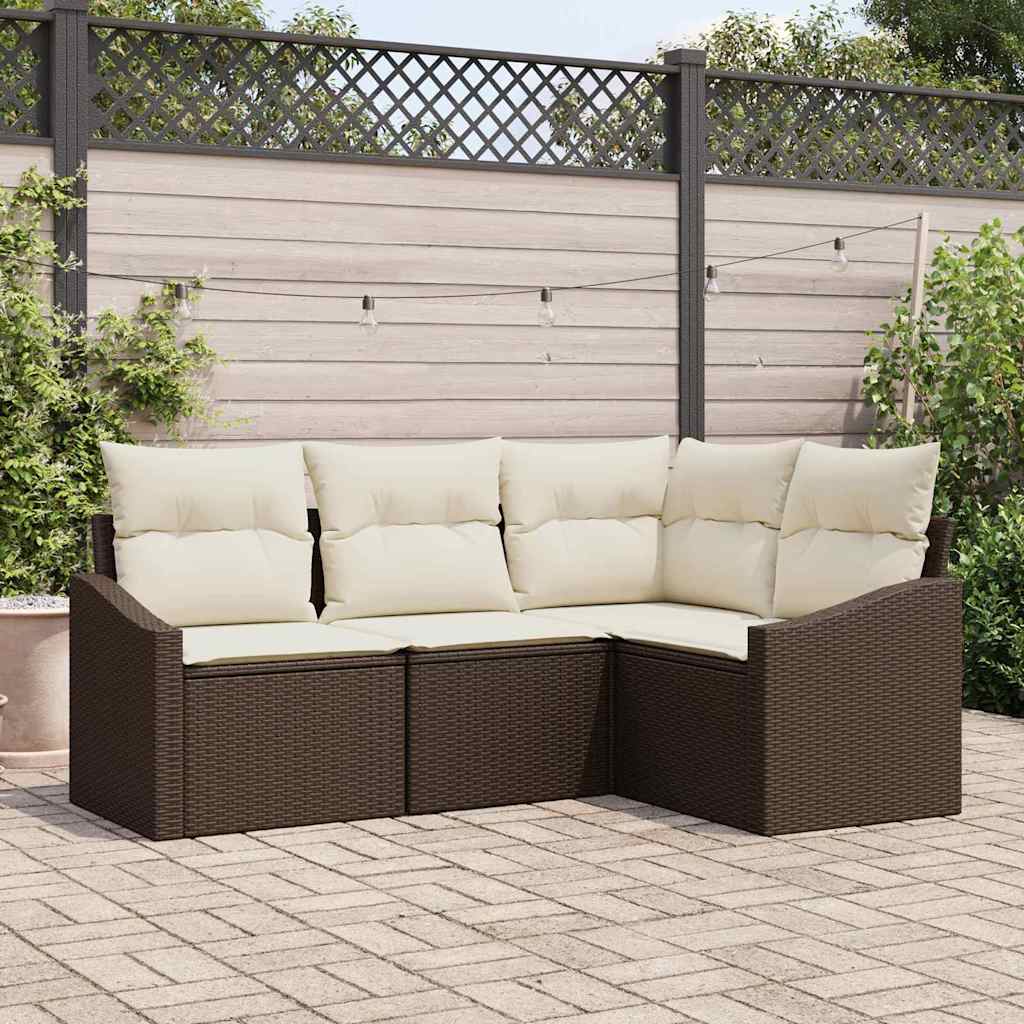 Gartensofa-set mit Kissen 4 pcs Braun und Weiß Poly-Rattan