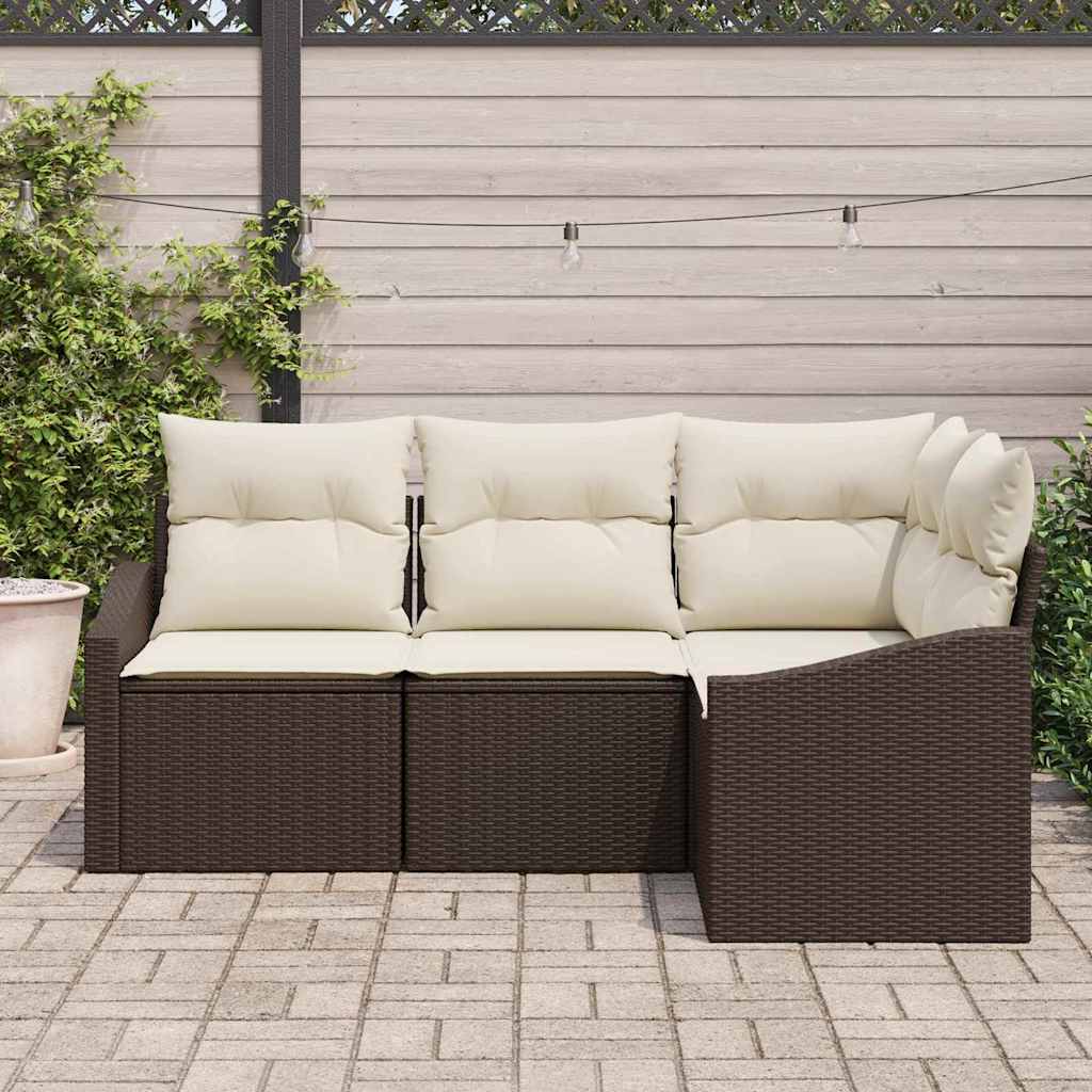 Gartensofa-set mit Kissen 4 pcs Braun und Weiß Poly-Rattan