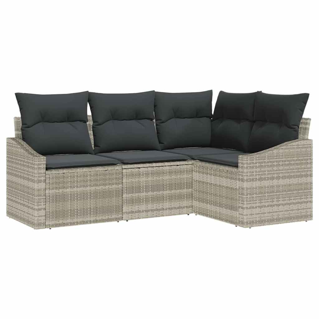 Gartensofa-set mit Kissen 4 pcs Hellgrau Poly-Rattan