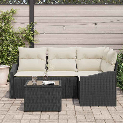 Gartensofa-set mit Kissen 5 pcs Braun und Creme Poly-Rattan