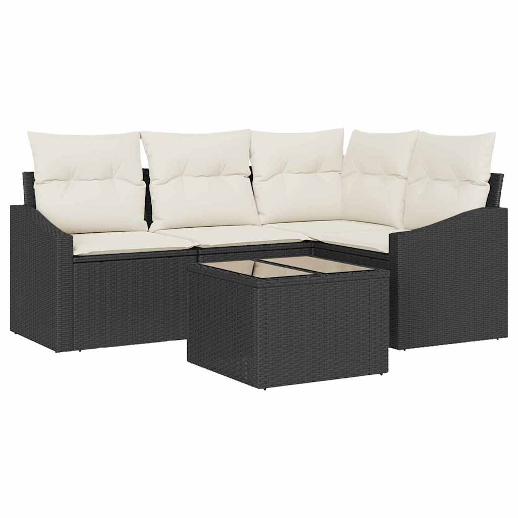 Gartensofa-set mit Kissen 5 pcs Braun und Creme Poly-Rattan