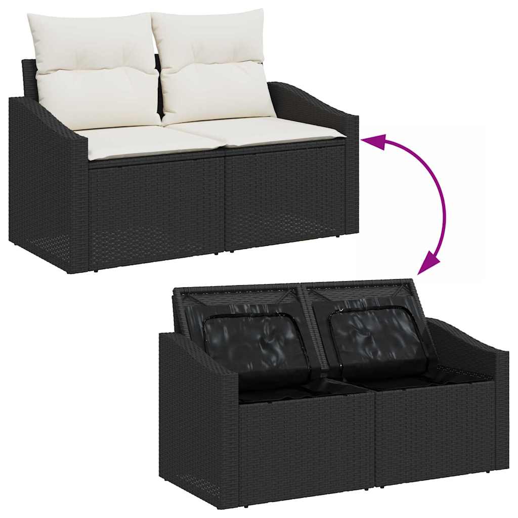 Gartensofa-set mit Kissen 5 pcs Braun und Creme Poly-Rattan