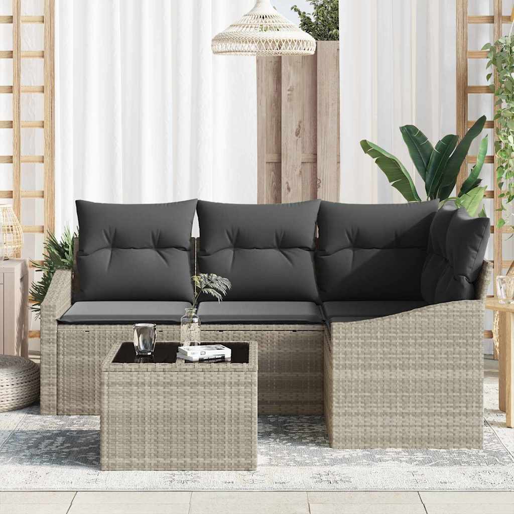 Gartensofa-set mit Kissen 5 pcs Hellgrau Poly-Rattan