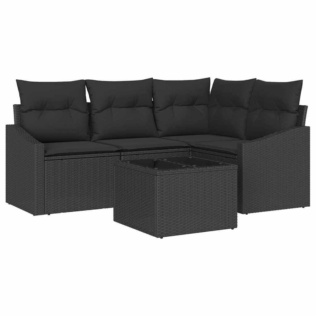 Gartensofa-set mit Kissen 5 pcs Schwarz Poly-Rattan