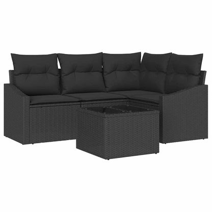 Gartensofa-set mit Kissen 5 pcs Schwarz Poly-Rattan