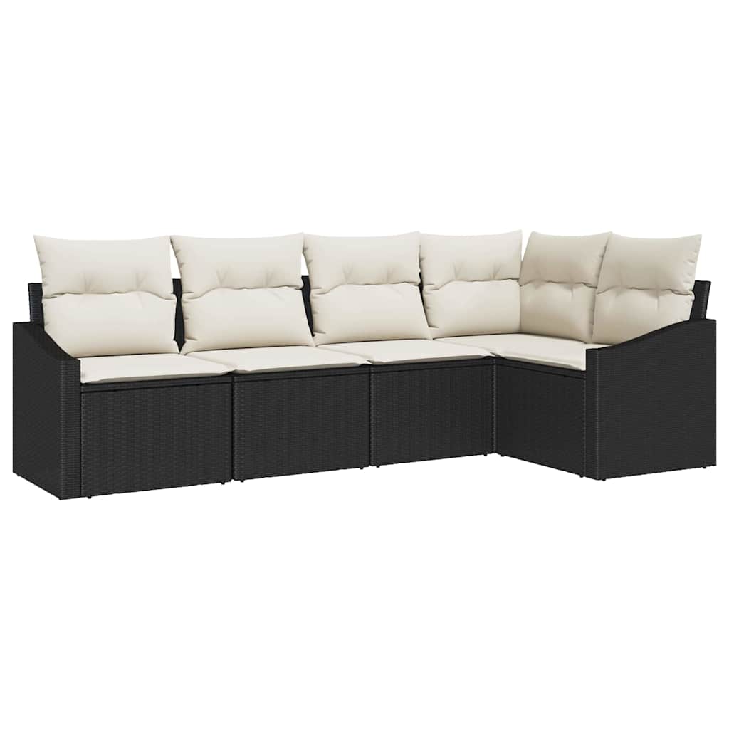 Gartensofa-set mit Kissen 5 pcs Schwarz und Weiß Poly-Rattan