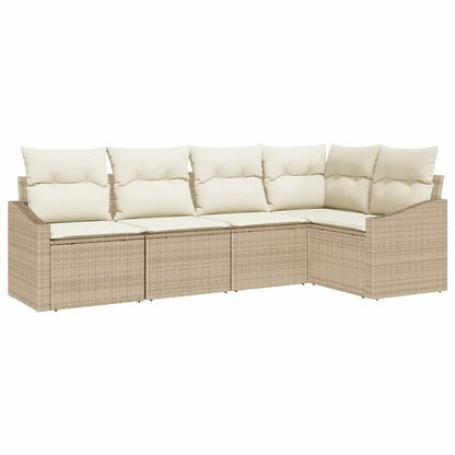 Gartensofa-set mit Kissen 5 pcs Beige und Weiß Poly-Rattan