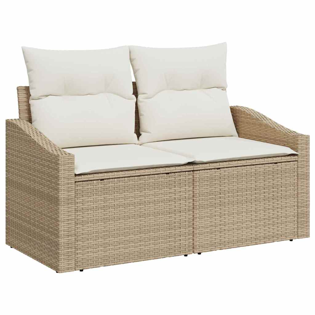 Gartensofa-set mit Kissen 5 pcs Beige und Weiß Poly-Rattan