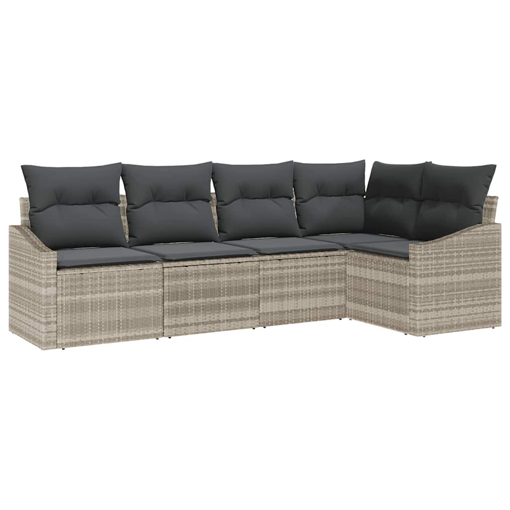 Gartensofa-set mit Kissen 5 pcs Hellgrau Poly-Rattan