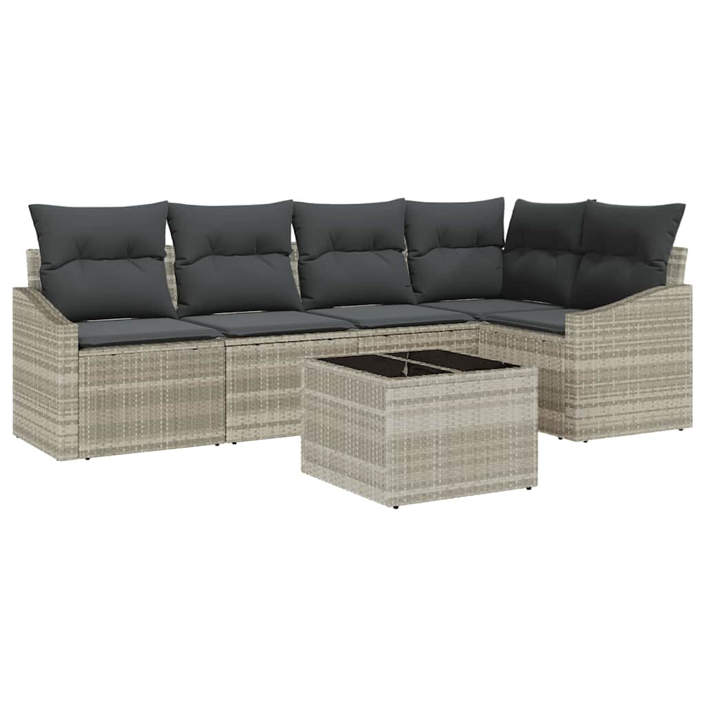 Gartensofa-set mit Kissen 6 pcs Hellgrau Poly-Rattan