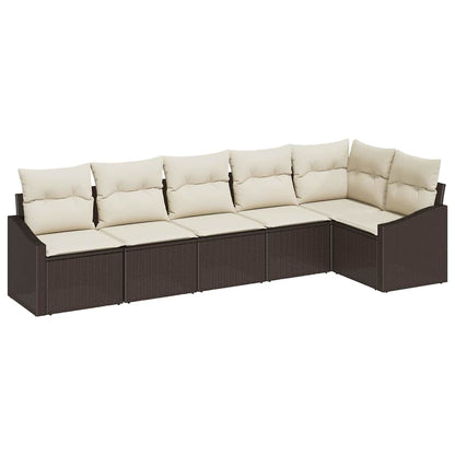 Gartensofa-set mit Kissen 6 pcs Braun und Weiß Poly-Rattan