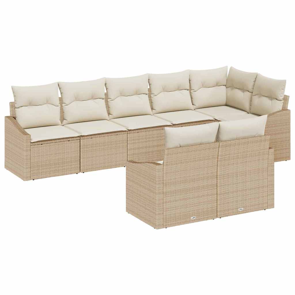 Gartensofa-set mit Kissen 8 pcs Beige und Weiß Poly-Rattan