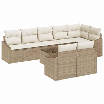 Gartensofa-set mit Kissen 9 pcs Beige und Creme Poly-Rattan