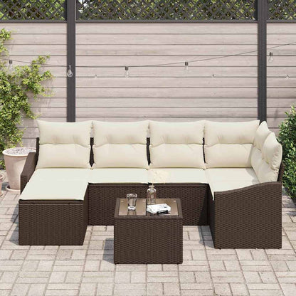 Garten Essgruppe mit Kissen mit Speicher 7 pcs Braun und Creme