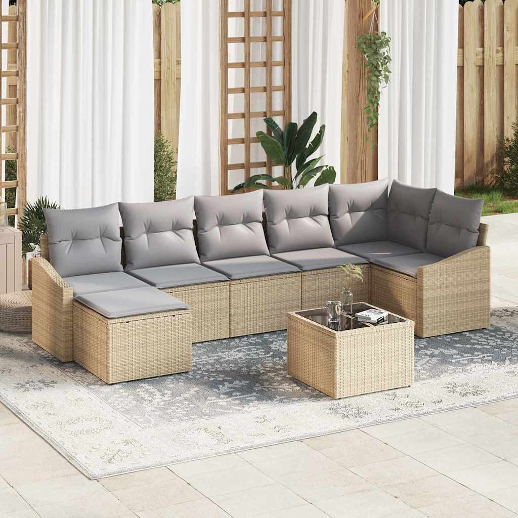 Garten-Sofa-Set mit Kissen 8 pcs Beige und Hellgrau Poly-Rattan