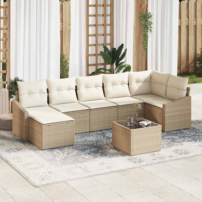 Garten-Sofa-Set mit Kissen 8 pcs Beige und Creme Poly-Rattan