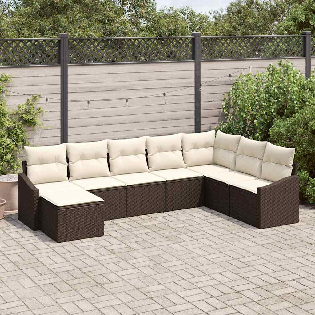 Gartensofa-set mit Kissen 8 pcs Braun und Creme Poly-Rattan