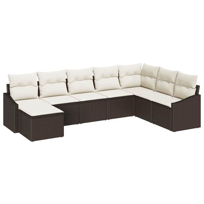 Gartensofa-set mit Kissen 8 pcs Braun und Creme Poly-Rattan