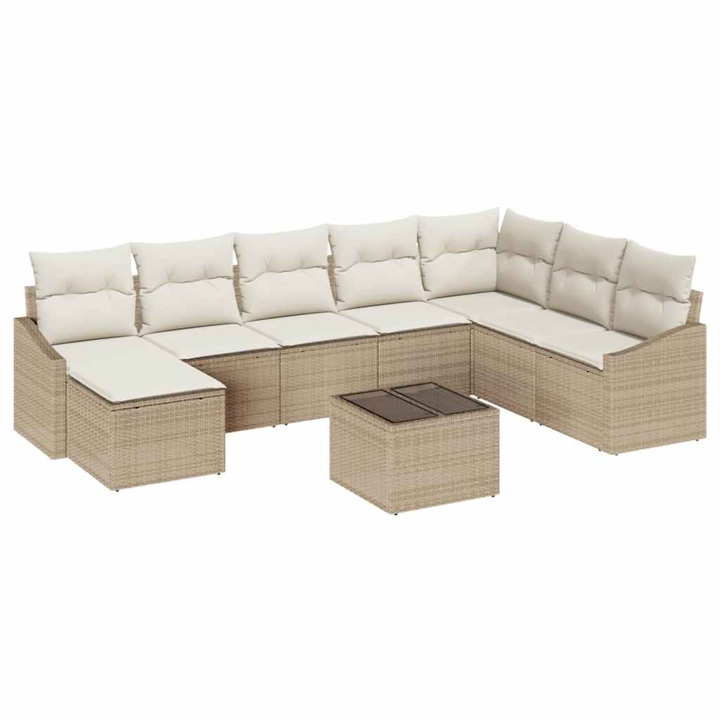 Gartensofa-set mit Kissen 8 pcs Beige und Creme Poly-Rattan