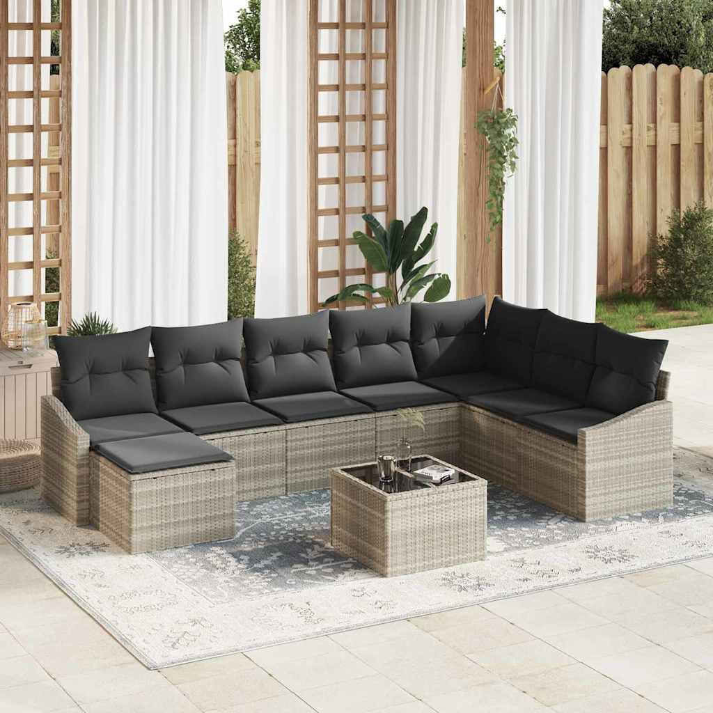 Gartensofa-set mit Kissen 8 pcs Hellgrau Poly-Rattan