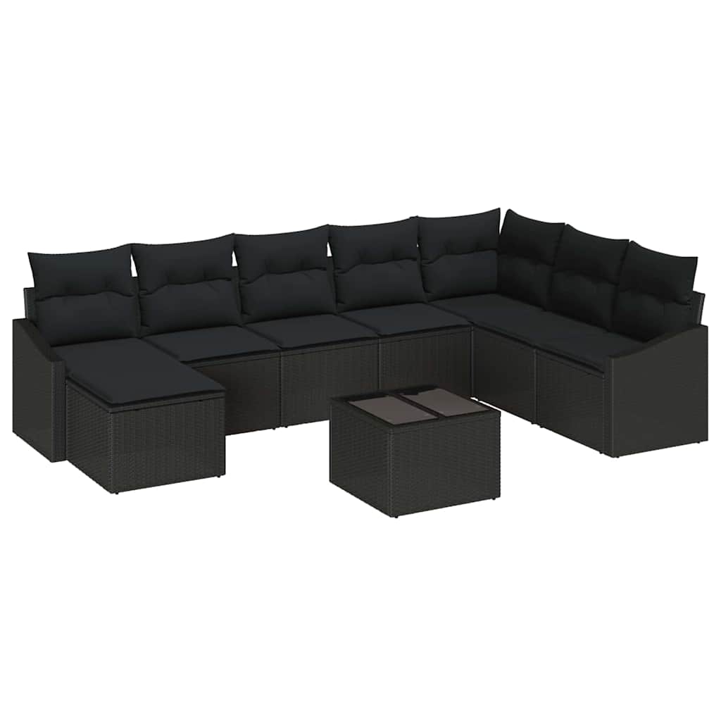 Gartensofa-set mit Kissen 8 pcs Schwarz Poly-Rattan