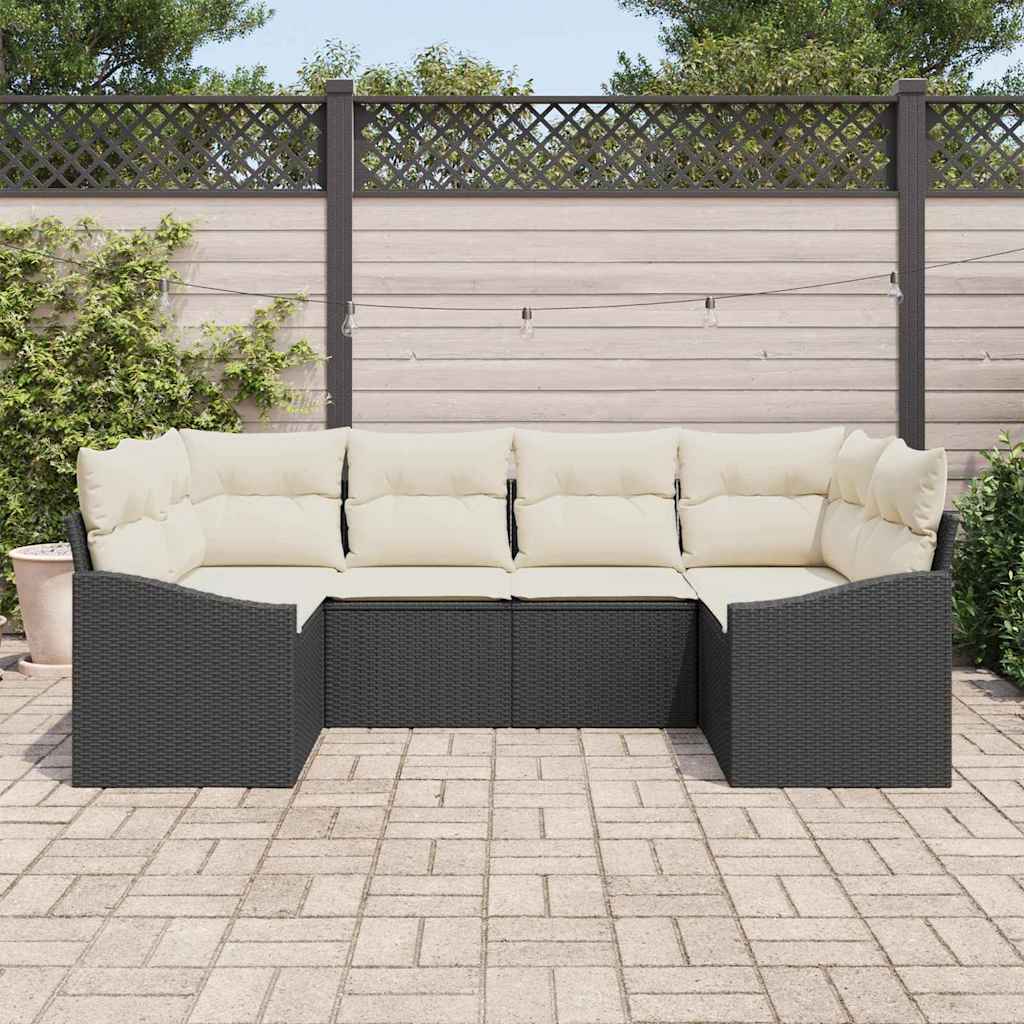 Gartensofa-set mit Speicher 6 pcs Schwarz und Creme Poly-Rattan