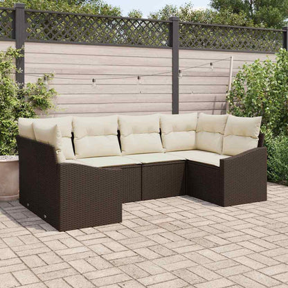 Gartensofa-set mit Speicher 6 pcs Braun und Creme Poly-Rattan