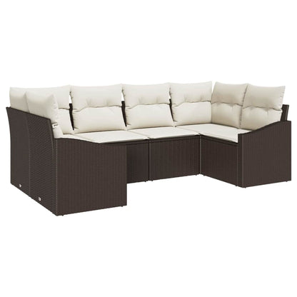 Gartensofa-set mit Speicher 6 pcs Braun und Creme Poly-Rattan
