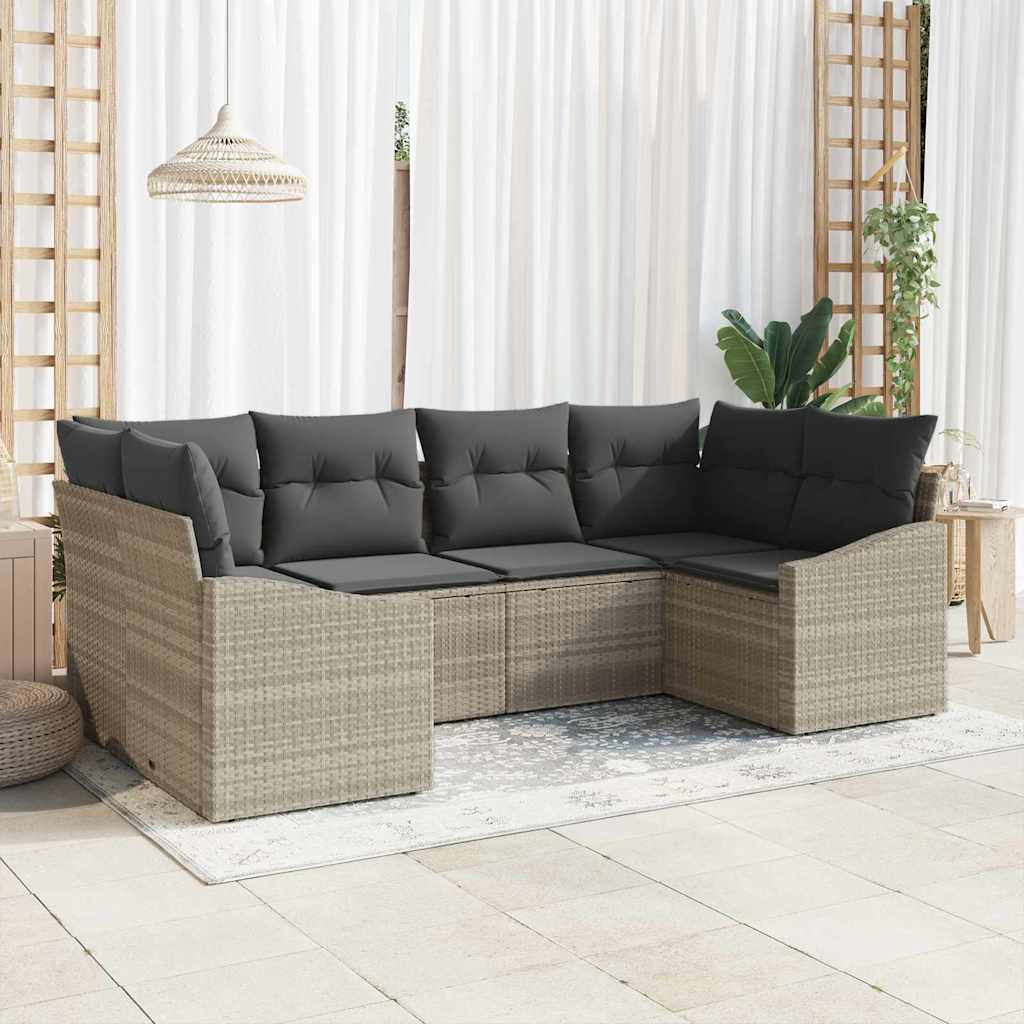 Gartensofa-set mit Speicher 6 pcs Hellgrau Poly-Rattan