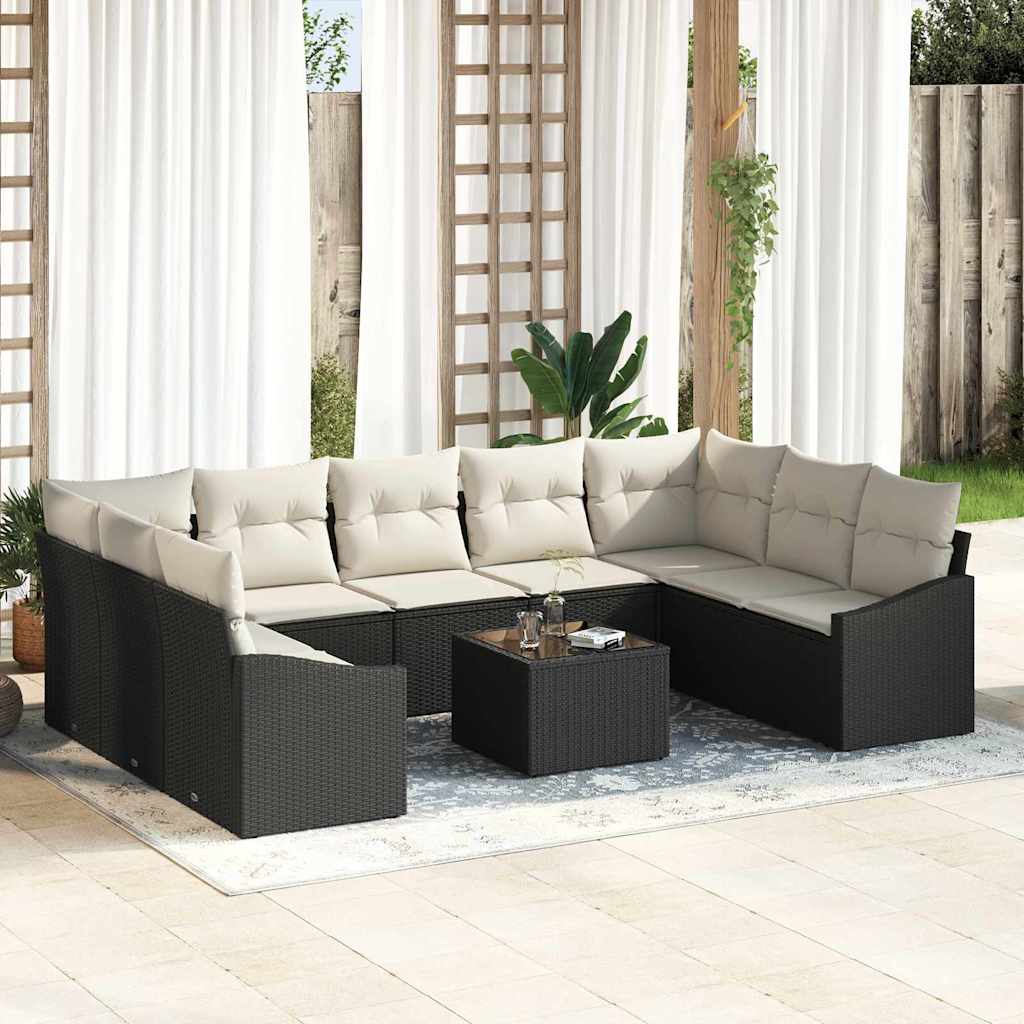 Gartensofa-set mit Speicher Braun und Creme Poly-Rattan