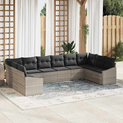 Gartensofa-set mit Speicher 10 pcs Hellgrau Poly-Rattan