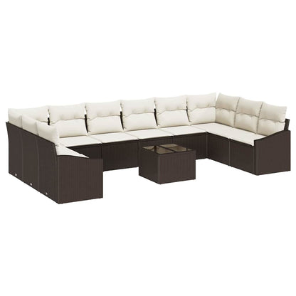 Gartensofa-set mit Speicher Braun und Creme Poly-Rattan