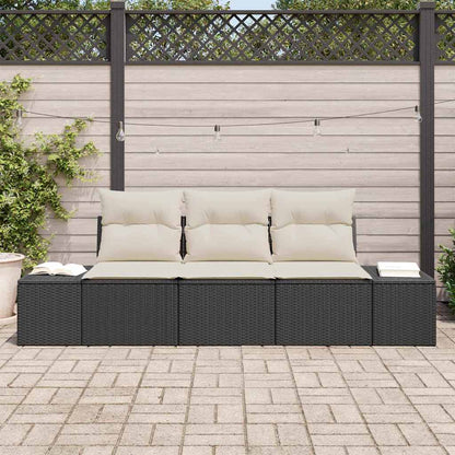 Gartensofa-set mit Speicher 3 pcs Schwarz und Creme Poly-Rattan