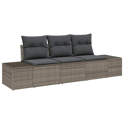 Gartensofa-set mit Speicher 3 pcs Grau Poly-Rattan