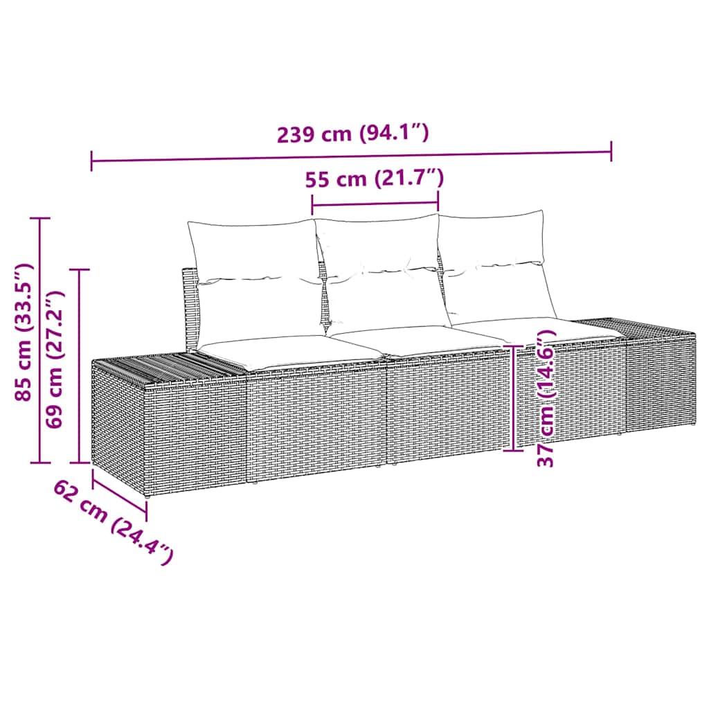 Gartensofa-set 3 pcs Beige und Hellgrau Poly-Rattan