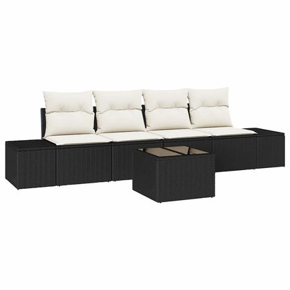 Garten-Sofa-Set mit Kissen 5 pcs Schwarz und Creme Poly-Rattan