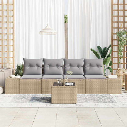 Garten-Sofa-Set mit Kissen 5 pcs Beige und Grau Poly-Rattan