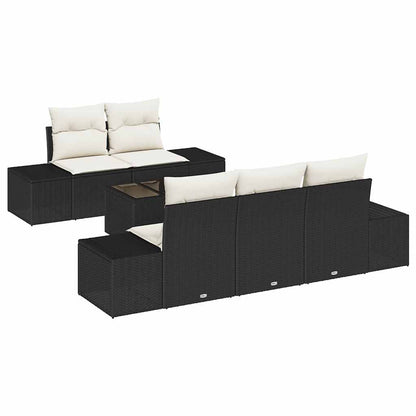 Gartensofa-set mit Kissen 6 pcs Schwarz und Creme Poly-Rattan