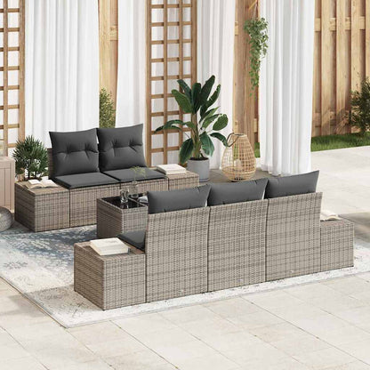 Gartensofa-set mit Kissen mit Speicher 6 pcs Grau Poly-Rattan