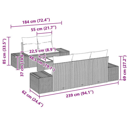 Gartensofa-set mit Kissen 6 pcs Beige und Grau Poly-Rattan