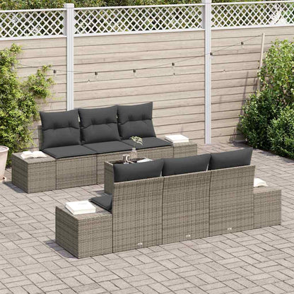 Garten-Sofa-Set mit Kissen mit Speicher 8 pcs Grau Poly-Rattan