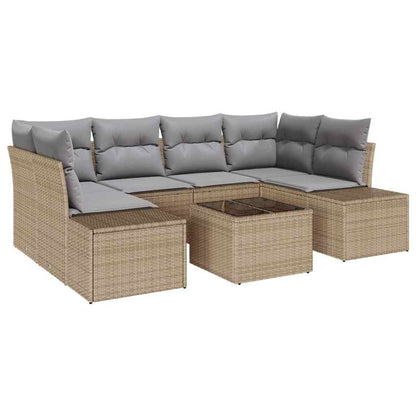 Gartensofa-set mit Kissen 8 pcs Beige und Grau Poly-Rattan